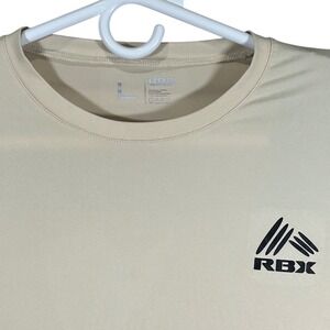 Reebok Active Mens Large Tan Beige Short Sleeve Performance Workout T-Shirt Logo